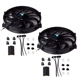 14" 12V Universal Slim Fan Push Pull Electric Radiator Cooling Fan Mount Kit (Pack of 2) Black