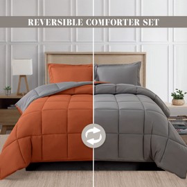 Elegant Comfort 3-Piece Reversible Comforter Set, All Season Cozy, Soft Down Alternative, Quilted - Box Stitched - Duvet Insert with 4 Corner Tabs, Comforter with Shams, Cali King, Coral/Gray
