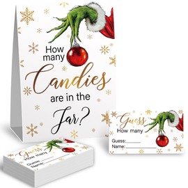 How Many Christmas Candies Christmas Theme Party Game Raffle Cards Kits (1 Standing Sign + 50 Guessing Cards), Green Hand Snowflake Decorations Christmas Party Card Kit Festive Activities Party Card