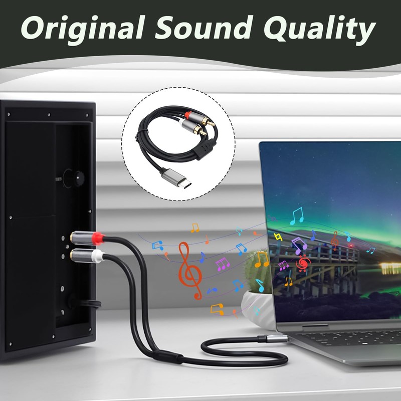 Audiokabel, USB C auf 2 Cinch-Stecker, USB-C-Stecker auf Cinch-Stecker, Stereo,