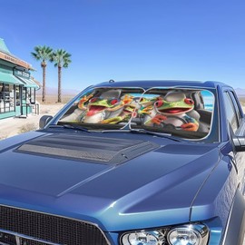 TSVAGA 2 Piece Windshield Sun Shade Funny Frog Windshield Sunshade Sun Visor Protector Sun Reflector Blocks UV Sun and Keeps Your Vehicle Cool