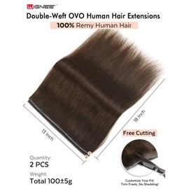 WIGNEE Butterfly OVO Weft Hair Extensions Human Hair, Double Invisible Glueless Remy Hair with Micro Beads, Brown 18 Inch 100g, Add Volume & Length for Women (2)