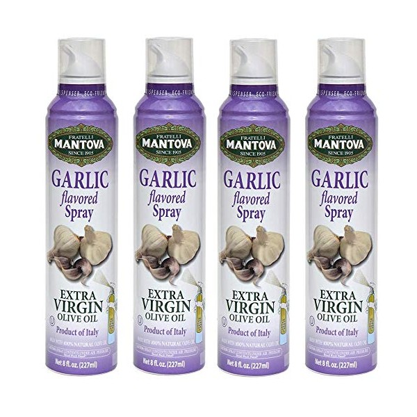 Mantova Extra Virgin Olive Oil Spray Garlic Flavored 8 oz. Spray Bottle - Manage Oil Amount - Great For Salads & Cooking (Fоur Расk)