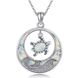 ONEFINITY Turtle Necklace S925 Sterling Silver Opal Turtle Pendant Necklace Hawaiian Ocean Jewelry for Women Men