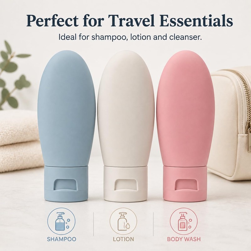 Travel Bottles, 3 Piece Leakproof Squeezable Containers