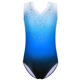 ZNYUNE Ragazza justaucorps di Ginnastica Danza Leotard per Bambini Senza Maniche 180 Blue 12A