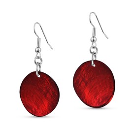 AeraVida Unique Maroon Red Small Oval Capiz Shell Drop Dangle Sterling Silver Earrings | Vintage Earrings for Women | Dangle Earring | Gift for Women, Mom