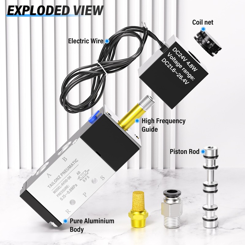 TAILONZ PNEUMATIC 1/8 Inch BSP Solenoid Valve 24V Single Coil