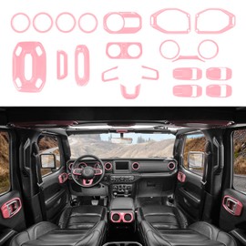 RAZPOY for JL 21PCS Interior Trim Kit, Steering Wheel Trim Dashboard Air Conditioning Vent Inner Door Handle Bowl Cover Compatible with Jeep Wrangler JL 2018-2023 4-Door, Pink