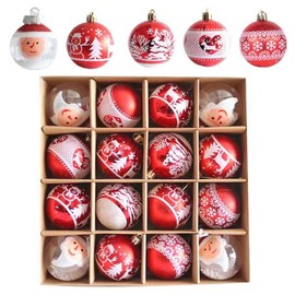 HO2NLE 16pcs Christmas Baubles Shatterproof Christmas Balls Ornaments Set Glitter Red Christmas Tree Baubles for Traditional Xmas Tree Decoration Holiday Wedding Party Gifts