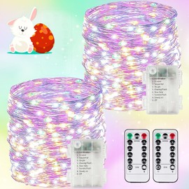 Easter Lights Battery Operated with Remote, 2 Pack Each 33Ft 100LED Easter String Lights Waterproof Battery Pastel Fairy Light with Timer, Twinkle Light for Bedroom Decorations (Multicolor)