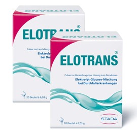 Elotrans Solution - 2 x Drinking Powder for Electrolyte and Hydration for Body Salt and Water Loss Caused by Diarrhoea - 2 x 20 Bags