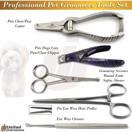 Medentra Pet Grooming Kit Dog Cat Paw Cutter Fur Cutting Scissors Ear Wax Removal