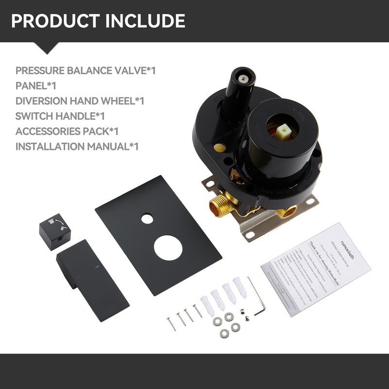 Wall Mount Shower Pressure Balance Mixer Valve,2 Function Shower Solid
