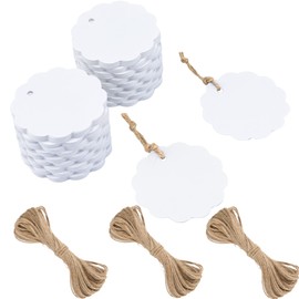G2PLUS 300 g/m² Round Kraft Paper Tags - Pack of 200 Labels - 6 cm Gift Tag Tag Labels with String for Gift Wrapping and Crafts (White)