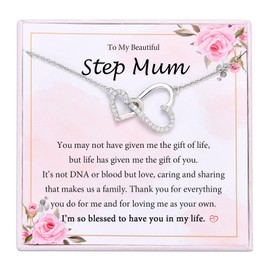 EYQV Step Mum Mothers Day Gifts, Step Mum Gifts from Son Daughter, Heart Necklace for Women, Step Mum Birthday Gifts Christmas Gifts Stocking Fillers for Women