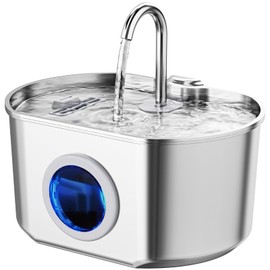 Cat Water Fountain Stainless Steel: 74oz/2.2L Cat Fountain for Drinking- Pet Water Fountain Inside - Automatic Dog Watering Dispenser Bowl - Pet Feeding & Watering Supplies - Water Level Window