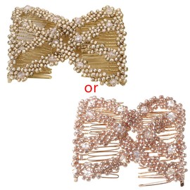 Maxtonser Magic Hair Combs,Hair Combs Women Twist Rhombus Beaded Hair Side Combs,Stretch Double Side Combs Clips Bun Maker,DIY Hair Styling Tool,Style 1