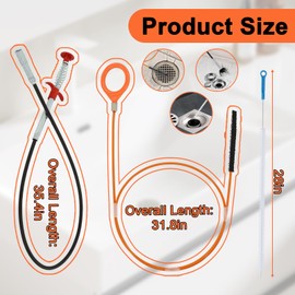 Drain Snake Kit for Hair Removal and Clog Cleaning, Snake Drain Hair Removal Tool for Shower, Sink and Tub Drains (6 Pcs)