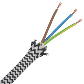 10 m Fabric Cable Black White Serrated 3G 0.75 mm² Textile Cable Lamp Cable Light Cable Power Cable Braided Zigzag