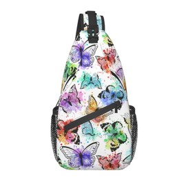 Watercolor Butterfly Sling Bag for Men Women Travel Hiking Backpack Lightweight Chest Daypack Casual Shoulder Crossbody Bags for Outdoor Cycling Running
