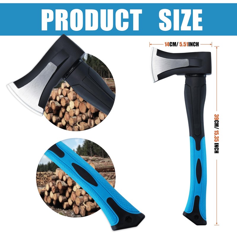 Splitting Axe, 15” Camping Outdoor Hatchet for Wood Splitting and