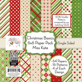 Miss Kate Cuttables 6X6 Pattern Paper Pack - Christmas Basics - Christmas - Card Making Scrapbook Specialty Paper Single-Sided 6"x6" Collection Includes 64 Sheets