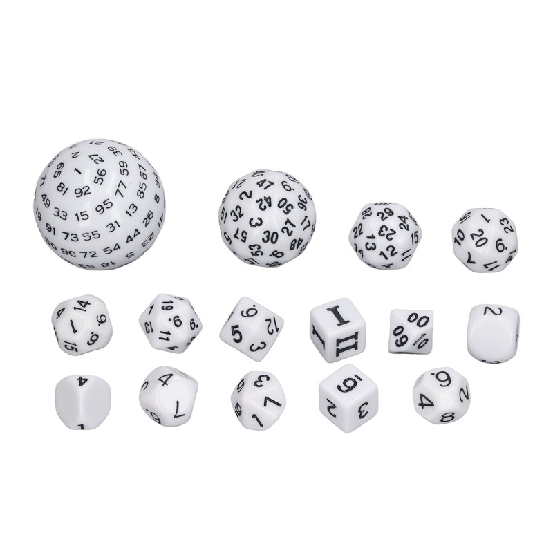 15pcs Complete Polyhedral Dice Set Acrylic D3 to D100 Spherical