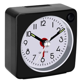 W OUTWIT Travel Analog Alarm Clock, 2.25 inch, Ultra Small Clock with Snooze and Light Function, Super Silent Non Ticking, Battery Operated, Easy Setting