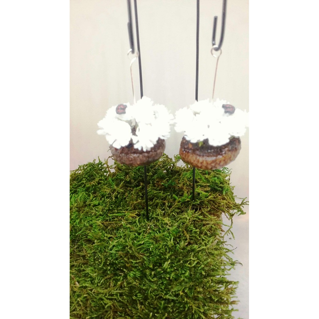 Miniature Hanging Flower Baskets. Set of 2 White Acorn Planters. Fairy Garden Accessories, Dollhouse, Terrarium Décor.