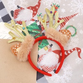 Gaduupa Christmas Reindeer Antlers Headband Deer Antlers Headband Glitter Elk Antlers with Plush Elk Ears Hair Hoop Christmas Headpiece for Christmas Party(Yellow)