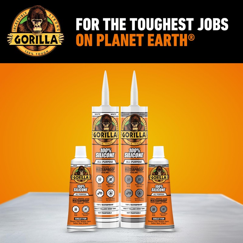 Gorilla Waterproof Caulk & Seal Silicone Sealant, 10oz Cartridge (Pack
