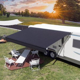 CYLAND RV Awning Fabric Replacement,18.5oz Outdoor Vinyl Camper Trailer Motorized Awning Replacement for Motorhome,Heavy Duty Weatherproof RV Canopy 10'(Fabric 9'2") Black