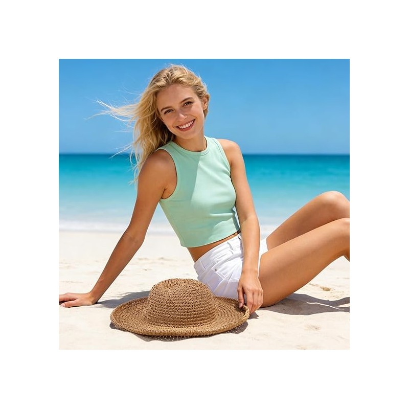 Cappello da Donna in Paglia con Tesa Larga Pieghevole Cappelli