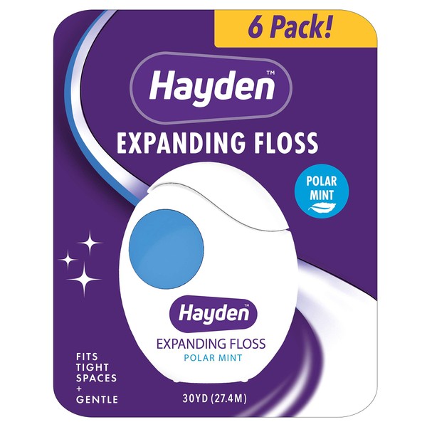 Hayden Clean+ Dental Floss | 6 Pack | Polar Mint with Anti Tartar Actives for Gentle Care | 30 Yards per Unit