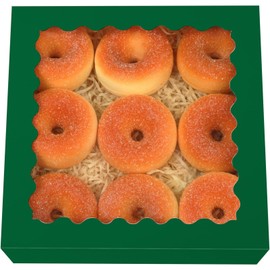 qiqee Green Pastry Box With Window 8x8x2.5 inch Donut Pie Boxes 30pcs Bakery Box Auto-pop up