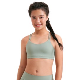 CRZ YOGA Softness Mold Girls Butterluxe Sports Bra - Double Spaghetti Strappy Scoop Neck for Training Yoga Dance Teens Kids Green Palm Court Large