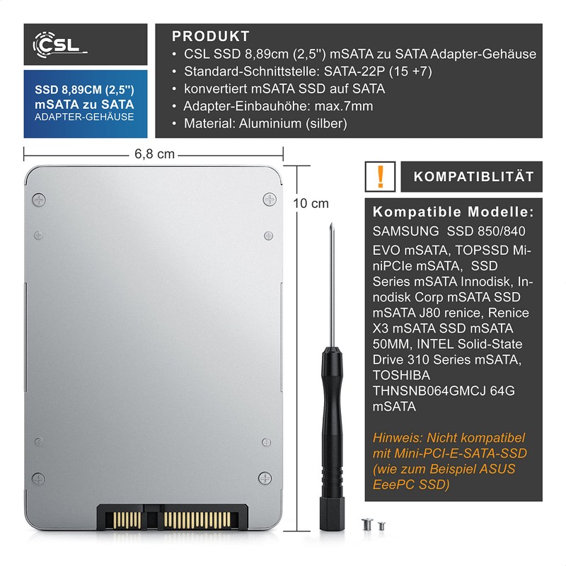 CSL Hard Drive Enclosure SSD 8.89 cm (2.5 Inch) mSATA