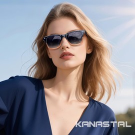 KANASTAL Blue Sunglasses Mens Polarised Womens Square Acetate Retro Vintage Classic Two Tone UV400 Protection Fashion Outdoor - Blue Frame Gradient Black Lens