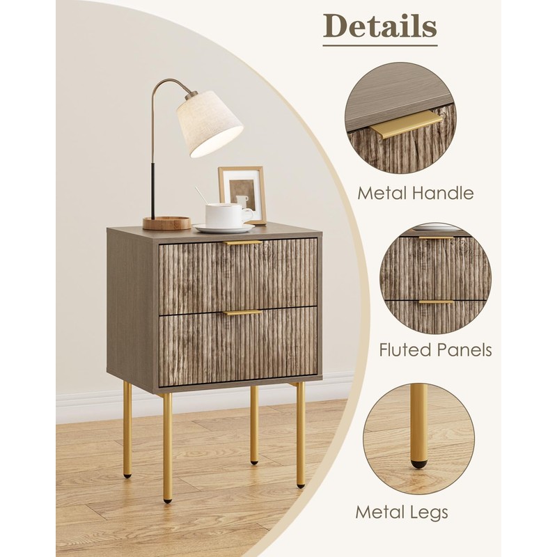 Aienvey Night Stand, Modern Nightstand with Drawers, Bedside Table, Gold