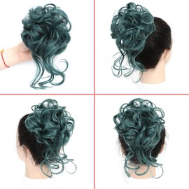 KETHBE Messy Bun Hair Piece Tousled Updo Hair Buns Extension Elastic Hair Band Hair Pieces Curly Hair Bun Scrunchie For Women (Peacock Green)