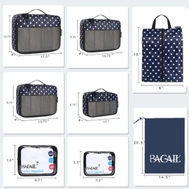 BAGAIL 8 Set/9 Set Packing Cubes Luggage Packing Organizer for Travel, Suitcase Packing Bags for Travel Accessories(Navy Dot, 8 Set)