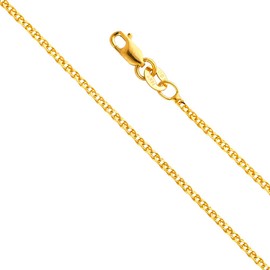 14k Yellow Gold SOLID 1mm Flat Open Wheat Chain Necklace with Lobster Claw Clasp - 22"