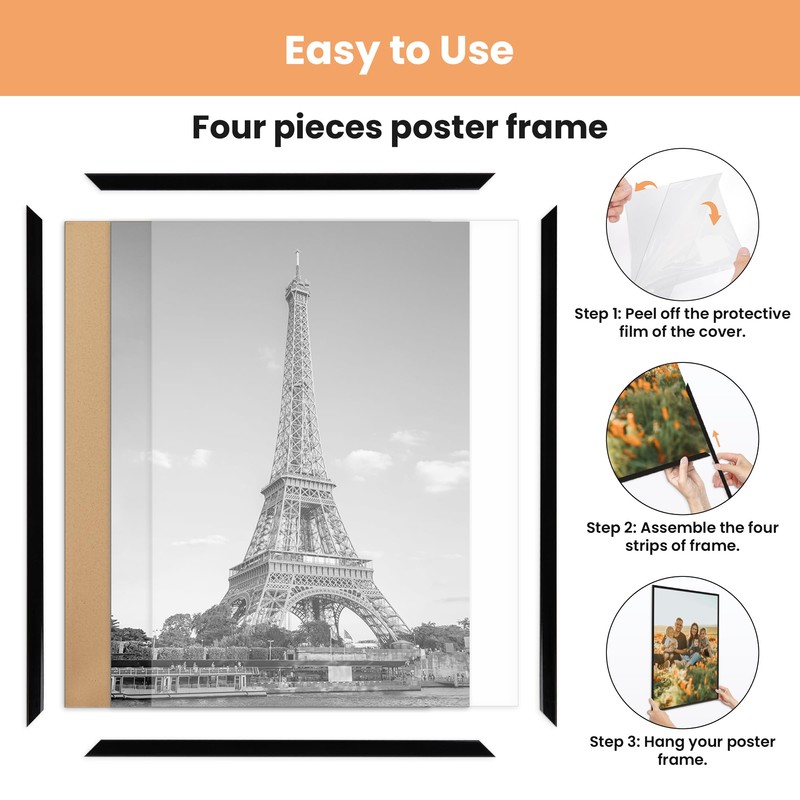 upsimples 24x36 Poster Frame Black 3 Pack, Scratch-Proof Picture Frames