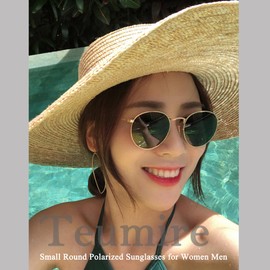 Small Round Polarized Sunglasses for Women Men Classic Retro Sun Glasses Circle Metal Frame Shades UV Protection(Gold Frame/G15)