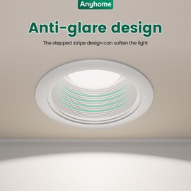 Anyhome 6 Inch Can Light Cover,12 Pack White Can Light Trim,Step Baffle with Detachable Ring,Anti-Glare,All Metal Material