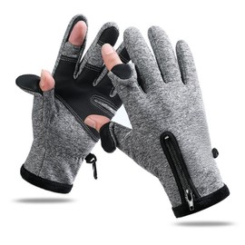 HSTWODE Winter Men's Cycling Gloves, Touchscreen Warm Cycling Gloves, Ski Gloves, Waterproof, Windproof and Non-Slip, Thumb and Index Finger Can Be Flap (Grey, M)