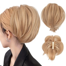SEGOHAIR Claw Clip Short Ponytail Extension Messy Bun Hair Piece, Bendable Metal Wire Fake Bun Hair Pieces for Women-Fake Ponytail DIY Styles Hair Buns Hair Piece-Mousy blonde
