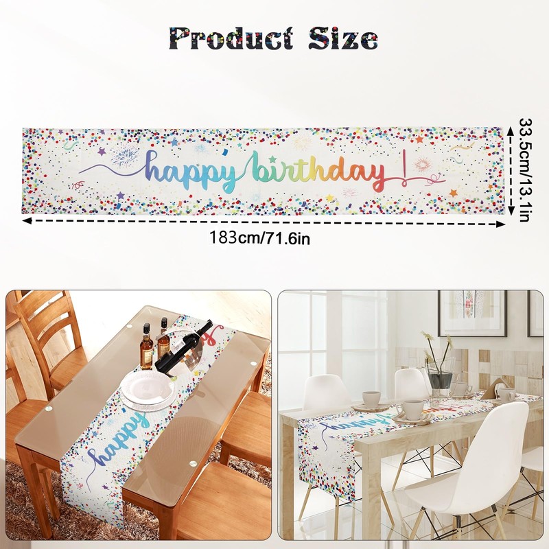 Hejo Happy Birthday Table Runner, Linen Birthday Party Table Decorations
