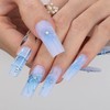 MqpQ Blue Chrome Bow Long Square Press On Nails 3d